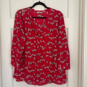 Dalia Blouse in Red with Black & White flowers